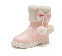 Botas de invierno para niñas, con forro polar a media pantorrilla, suela gruesa, antideslizante, botas de nieve para niños, cómodas, lisas, decoradas con lazo, zapatos cálidos, A 4 Rosa, 30 EU