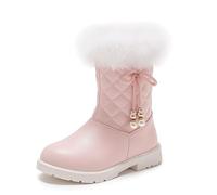 Botas de invierno para niñas, con forro polar a media pantorrilla, suela gruesa, antideslizante, botas de nieve para niños, cómodas, lisas, decoradas con lazo, zapatos cálidos, A 2 Rosa, 35 EU