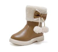 Botas de invierno para niñas, con forro polar a media pantorrilla, suela gruesa, antideslizante, botas de nieve para niños, cómodas, lisas, decoradas con lazo, zapatos cálidos, A 4 Khaki, 33 EU