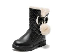 Botas de invierno para niñas, con forro polar a media pantorrilla, suela gruesa, antideslizante, botas de nieve para niños, cómodas, lisas, decoradas con lazo, zapatos cálidos, A 1 Negro, 13.5 UK