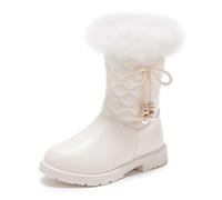 Botas de invierno para niñas, con forro polar a media pantorrilla, suela gruesa, antideslizante, botas de nieve para niños, cómodas, lisas, decoradas con lazo, zapatos cálidos, A 2 Blanco, 36 EU