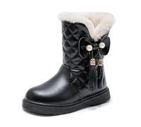 Botas de invierno para niñas, con forro polar a media pantorrilla, suela gruesa, antideslizante, botas de nieve para niños, cómodas, lisas, decoradas con lazo, zapatos cálidos, A 3 Negro, 35 EU