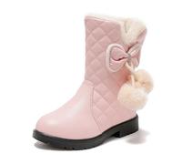 Botas de invierno para niñas, con forro polar a media pantorrilla, suela gruesa, antideslizante, botas de nieve para niños, cómodas, lisas, decoradas con lazo, zapatos cálidos, A 1 Rosa, 13.5 UK Child