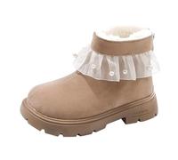 Botas de invierno para niños 36 Little Girls Fashion Pearl Princess Boots Middle And Large Children Plus Velvet Back Zipper Warm Children's Cotton Shoes Boots Boots Nieve Niños 31, caqui, 26 EU
