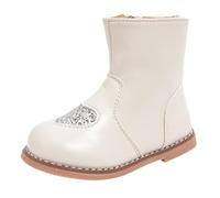 Botas de invierno para niños, impermeables, forradas, botas de tobillo para niñas, con cremallera lateral, estilo occidental, dos algodón, a la moda, cálidas, botas de invierno para niños, 32, beige