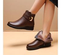 Botas de invierno Shoes con forro, botines planos y cálidos para mujeres mayores - Calzado de invierno de edad con cubierta sintética, zapatos de mujer elegantes, zapatos de dama