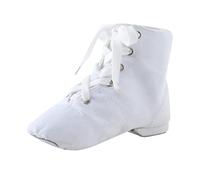 Botas de jazz para niños y niñas, zapatos de baile con cordones Plimsolls de caña alta, suaves, lisas, antideslizantes, suela dividida, zapatos de lona, White, 13 UK Child