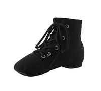 Botas de jazz para niños y niñas, zapatos de baile con cordones Plimsolls de caña alta, suaves, lisas, antideslizantes, suela dividida, zapatos de lona, Black, 13 UK Child