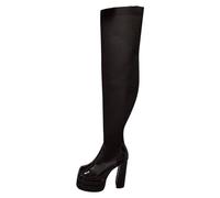 Botas de las mujeres hasta la rodilla botas de lana redondo grueso tacón sobre la rodilla botas para las mujeres de gran tamaño aislamiento térmico elástico calcetines manga larga 111113 damas, Negro