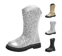 Botas de lentejuelas hasta la rodilla para niñas, brillantes Y2K, zapatos de baile para niños, con cremallera, a la moda, lindas princesas con purpurina, punta redonda, botas de vestir largas para