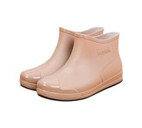Botas de lluvia a la moda para mujer, zapatos de agua de plástico de tubo corto de corte bajo con suela antideslizante, plantilla de algodón extraíble con forro polar cálido Botas Color (Khaki, 36)