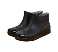 Botas de lluvia a la moda para mujer, zapatos de agua de plástico de tubo corto de corte bajo con suela antideslizante, plantilla de algodón extraíble con forro polar Botines Mujer Negros Planos