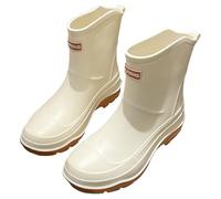 Botas de lluvia a media pantorrilla para mujer, impermeables, informales, para el bienestar, elegantes, para clima húmedo, con suela de contraste, zapatos diarios para caminar al aire libre, White, 37