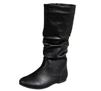 Botas de lluvia bajas de color sólido con cremallera lateral con tacón y botas de media manga de moda de mezclilla occidental Vintage Botas altas, Negro , 39 EU