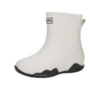 Botas de lluvia casuales con suela ondulada para mujer, impermeables, a media pantorrilla, zapatos elegantes para clima húmedo para uso diario, caminar, festivales y ocio urbano, beige, 37 EU