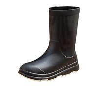 Botas de lluvia casuales para mujer, con caña de punto, impermeables, a media pantorrilla, para uso diario, al aire libre, zapatos elegantes para caminar y jardín, gris oscuro, 37 EU