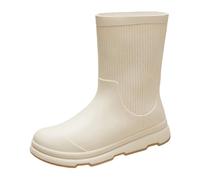 Botas de lluvia casuales para mujer, con caña de punto, impermeables, a media pantorrilla, para uso diario, al aire libre, zapatos elegantes para caminar y jardín, White, 37.5 EU