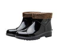 Botas de lluvia cortas amarillas para hombre, con cuello de forro polar, botas de agua, retro, impermeables, zapatos de jardín para pasear al perro, al aire libre, ocio, Y, 41 1/3 EU