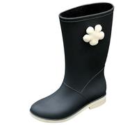 Botas de lluvia cortas para mujer, botas de lluvia para jardín, botas de goma para trabajo exterior, cómodas botas oscuras con tacón, Black, 39 EU