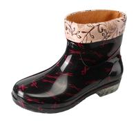 Botas De Lluvia De Tubo Corto para Mujer Zapatos De Goma De De Tela Floral De Cristal Botas De Agua Antideslizantes De Algodón (Brown 40)