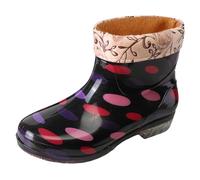 Botas De Lluvia De Tubo Corto para Mujer Zapatos De Goma De De Tela Floral De Cristal Botas De Agua Antideslizantes De Algodón (Black 40)