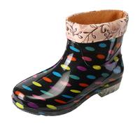 Botas De Lluvia De Tubo Corto para Mujer Zapatos De Goma De De Tela Floral De Cristal Botas De Agua Antideslizantes De Algodón (Yellow 40)