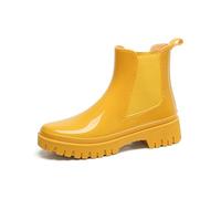 Botas de lluvia gruesas, antideslizantes, de color sólido, de caña baja y tubo corto para temporada de lluvias para mujer Botas Goma Cana Ancha Botas Agua Antideslizantes (Yellow, 36)