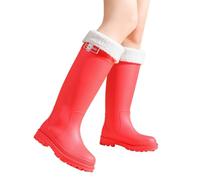 Botas de lluvia para mujer, antideslizantes, informales, cómodas, de goma, para senderismo, camping, uso diario Playeros Mujer Deportivas Botas Botines Hebilla (Red, 35-36)