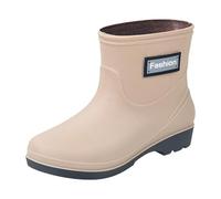 Botas de lluvia para mujer, botas de agua de caña corta, botas de goma antideslizantes, impermeables, de media altura, botas cálidas, cómodas, para jardín, agricultura, pesca, beige, 37 EU