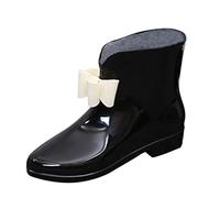 Botas de lluvia para mujer, impermeables, botas de goma para mujer, medias altas, ligeras, botas de lluvia de tacón bajo, botas de lluvia con mariposas, elegantes botas cortas, Negro , 39 EU