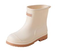 Botas de lluvia para mujer, ligeras, botas de goma para mujer, semialta, color beige, resistentes al agua, botines planos, zapatos de trabajo, suaves, cómodas, botas de jardín, monocolor, botas de