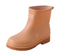 Botas de lluvia para mujer, ligeras, botas de goma para mujer, semialta, color beige, resistentes al agua, botines planos, zapatos de trabajo, suaves, cómodas, botas de jardín, monocolor, botas de