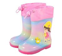 Botas de lluvia para niños con estampado floral de dibujos animados botas | PVC impermeable dibujos animados estampado floral suela antideslizante corta unisex para bebés y niños pequeños diversión al