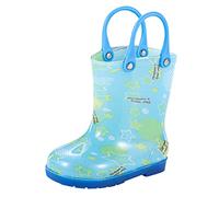 Botas de lluvia para niños y niños, antideslizantes, con asas de transporte, zapatos de jardín, duraderos, para lluvia, nieve, impermeables, ligeras, para niñas, botas de agua para exteriores, azul