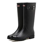 Botas De Lluvia Simples Y Dulces para Mujer Zapatos De Goma Antideslizantes A Prueba De Agua Suave, Cómodo Y Fácil De Limpiar Zapato De Mujer Fácil De Respirar (Rojo Negro Amarillo Rosa)