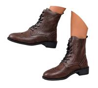Botas de martini para mujer, otoño e invierno, botas cortas inglesas, retro, tacón medio, botas de barco, tacón de bloque, piel suave, botas de entretiempo, marrón, 37 EU