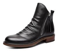 DJFOG Botas de Media caña para Hombre con Cremallera Lateral y tacón de Cuero, Zapatos de Vestir Formales, Zapatos clásicos,Negro,41 EU