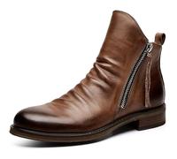 Botas de Media caña para Hombre con Cremallera Lateral y tacón de Cuero, Zapatos de Vestir Formales, Zapatos clásicos,Marrón,46 EU