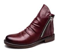 Botas de Media caña para Hombre con Cremallera Lateral y tacón de Cuero, Zapatos de Vestir Formales, Zapatos clásicos,Rojo,43 EU