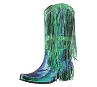 Botas de Media caña para Mujer con borlas y Lentejuelas, Tacones Gruesos Puntiagudos, sin Cordones, patrón, Ideales para Fiestas y Diario en otoño e Invierno_1