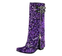 Botas de media pantorrilla de moda para mujer con lentejuelas elegantes, perfectas para otoño e invierno con cremallera práctica tacón bajo que ofrece comodidad diaria zapatos modernos y estilizados