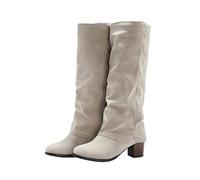 Botas de media pantorrilla para mujer, botas de moda de invierno para mujer, con tacón ancho, pantorrilla ancha, zapatos cálidos para caminar, botas altas hasta el muslo por encima de la rodilla para