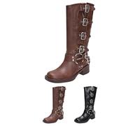 Botas de media pantorrilla para mujer, botas de motociclista con hebilla, zapatos góticos para mujer, botas de equitación, botas anchas de media pantorrilla, con hebilla de cinturón, zapatos retro