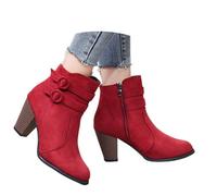 Botas de media pantorrilla para mujer, de ajuste ancho, tacón de gamuza, para lluvia, Chelsea, suela de bloque, caminata por el campo, días lluviosos, hasta la rodilla, Red, 38.5 EU