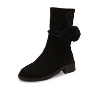 Botas de media pantorrilla para mujer, de ante a la moda, para invierno, lluvia, suela de lengüeta, tacón de bloque, para caminar por la ciudad, caminar, por encima de la rodilla, elásticas, Black, 39