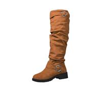 Botas de media pantorrilla para mujer, de ante sintético, con hebilla, puntera puntiaguda, tacón de bloque, botas altas hasta la rodilla para mujer, zapatos de equitación occidentales, Red, 38 EU