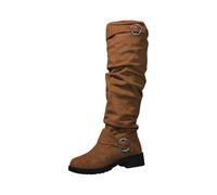 Botas de media pantorrilla para mujer, de ante sintético, con hebilla, puntera puntiaguda, tacón de bloque, botas altas hasta la rodilla para mujer, zapatos de equitación occidentales, Brown, 37.5 EU