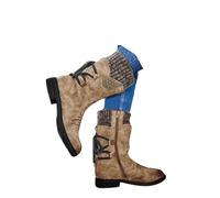 Botas de media pantorrilla para mujer de pantorrilla ancha, suéter de punto con puños fruncidos, botas de nieve con cremallera lateral, botines de invierno vintage, tacón bajo, puntera redonda