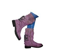 Botas de media pantorrilla para mujer de pantorrilla ancha, suéter de punto con puños fruncidos, botas de nieve con cremallera lateral, botines de invierno vintage, tacón bajo, puntera redonda