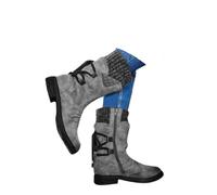 Botas de media pantorrilla para mujer de pantorrilla ancha, suéter de punto con puños fruncidos, botas de nieve con cremallera lateral, botines de invierno vintage, tacón bajo, puntera redonda